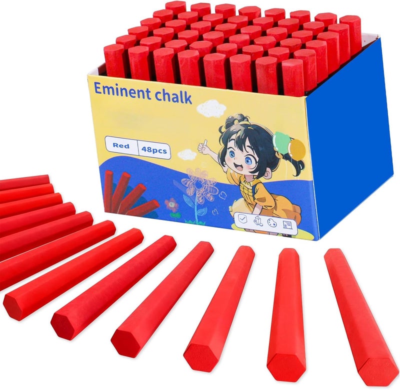 JUN-ELECTRON Washable Sidewalk Chalks Set, Non-Toxic Chalk Paint Bulk for Kids, Oversized Colored Chalk for Painting on Chalkboard, Chalk Pavement and Outdoor Art Play (Red-48pcs) - Image 1